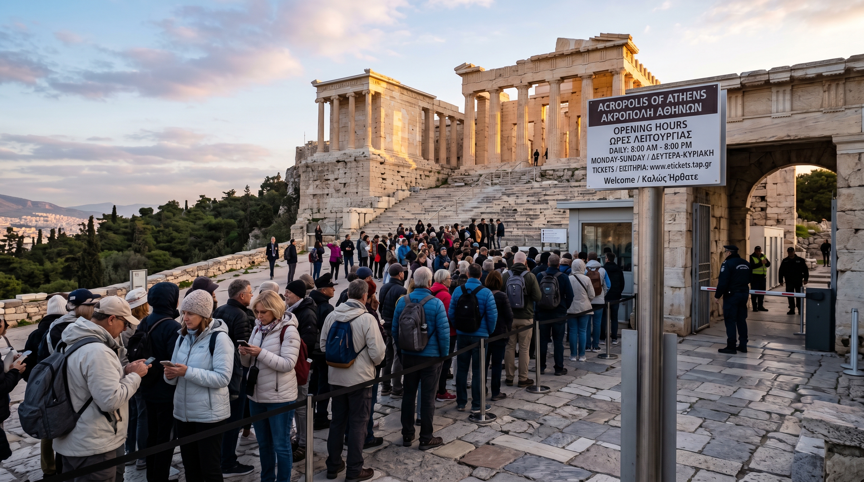 Acropolis Athens opening hours entrance gate morning queue schedule