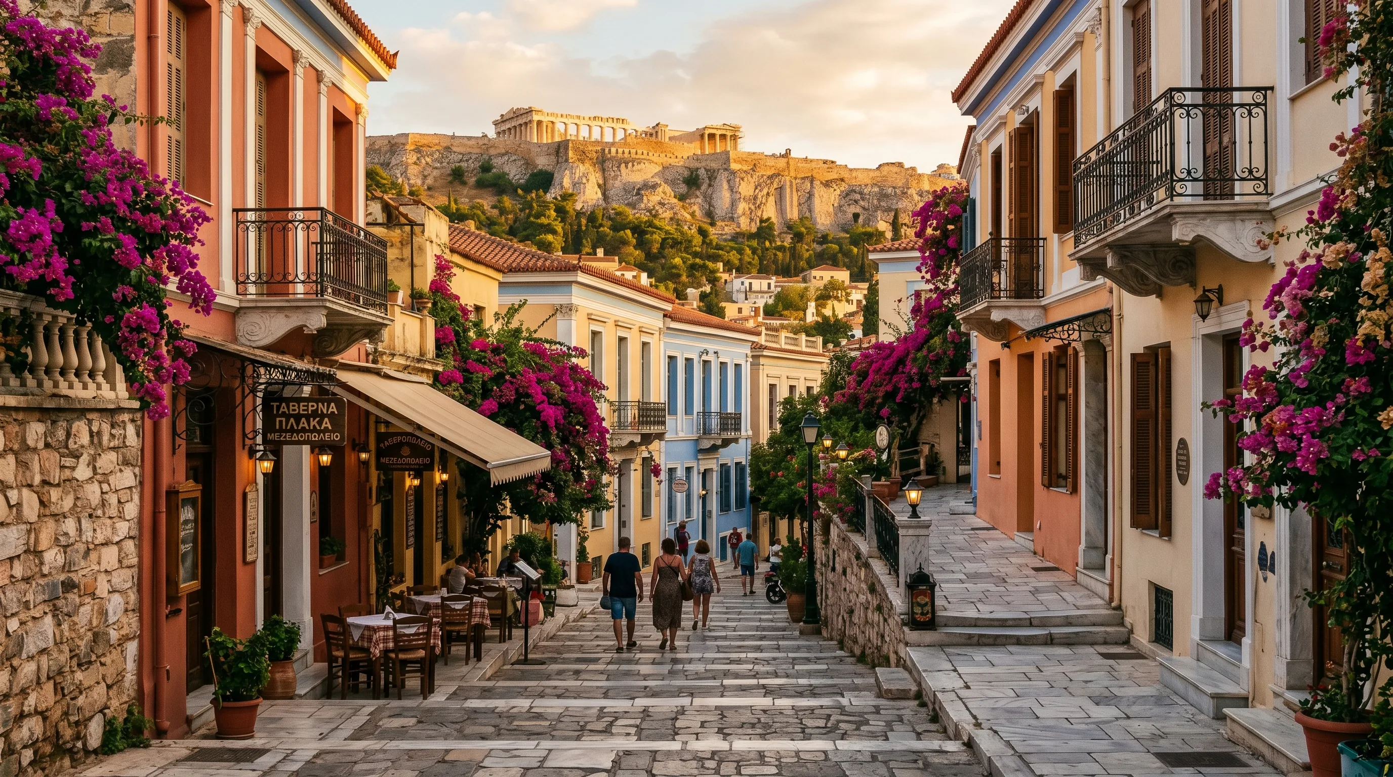 Plaka neighbourhood Athens walking route to Acropolis entrance